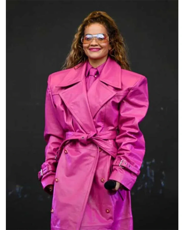 Rita Ora London Pride 2023 Pink Leather Overcoat - William Jacket