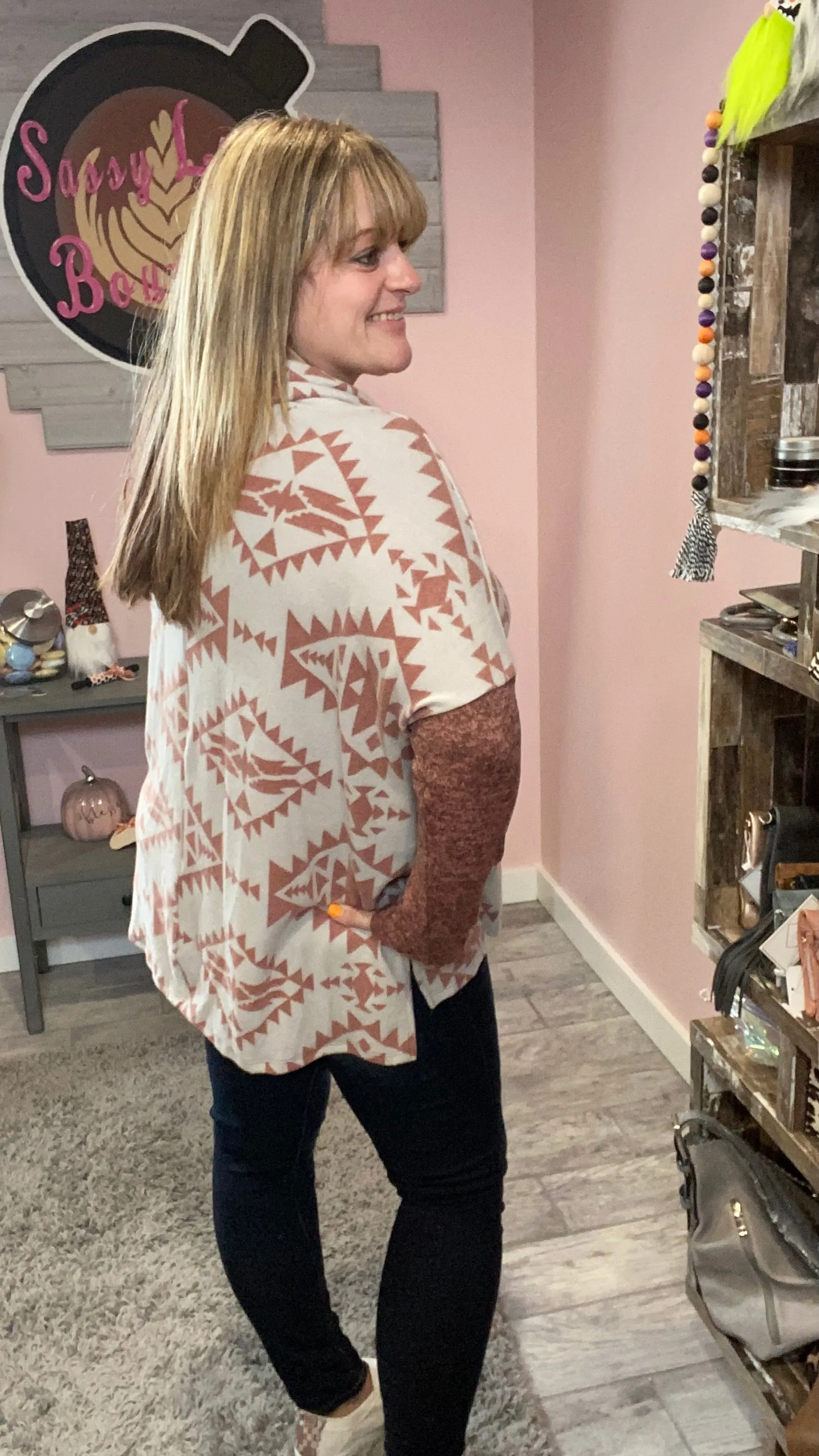 Rust Aztec Cowlneck Sweater