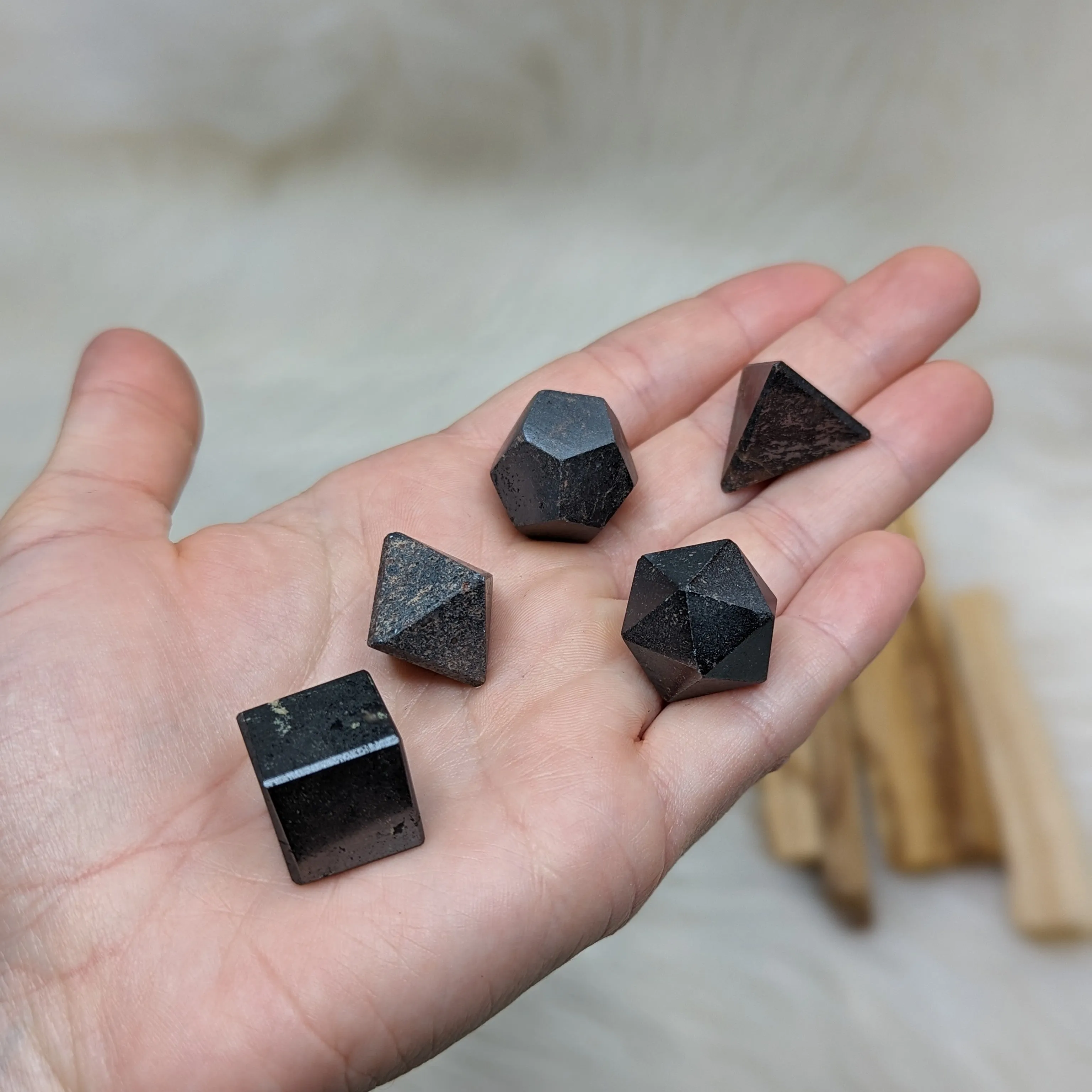 Sacred Geometry (Platonic solids) Hematite~  5 Shape Crystal Set