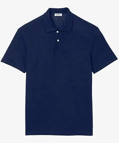 Sandro Mens Bleus Beach marled regular-fit linen polo shirt