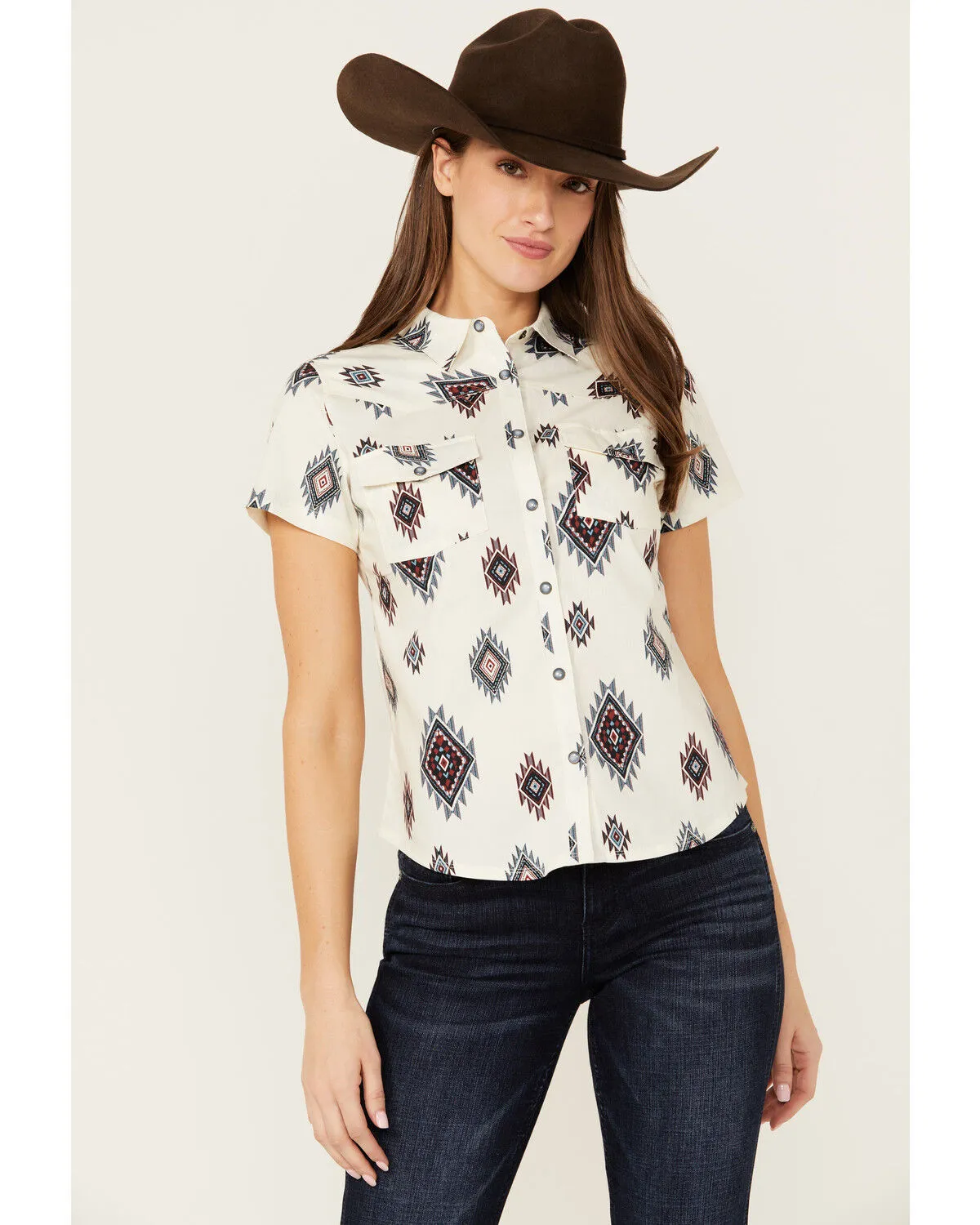 Shyanne Women's Laramie Southwestern Print Short Sleeve Snap Western Riding Shirt