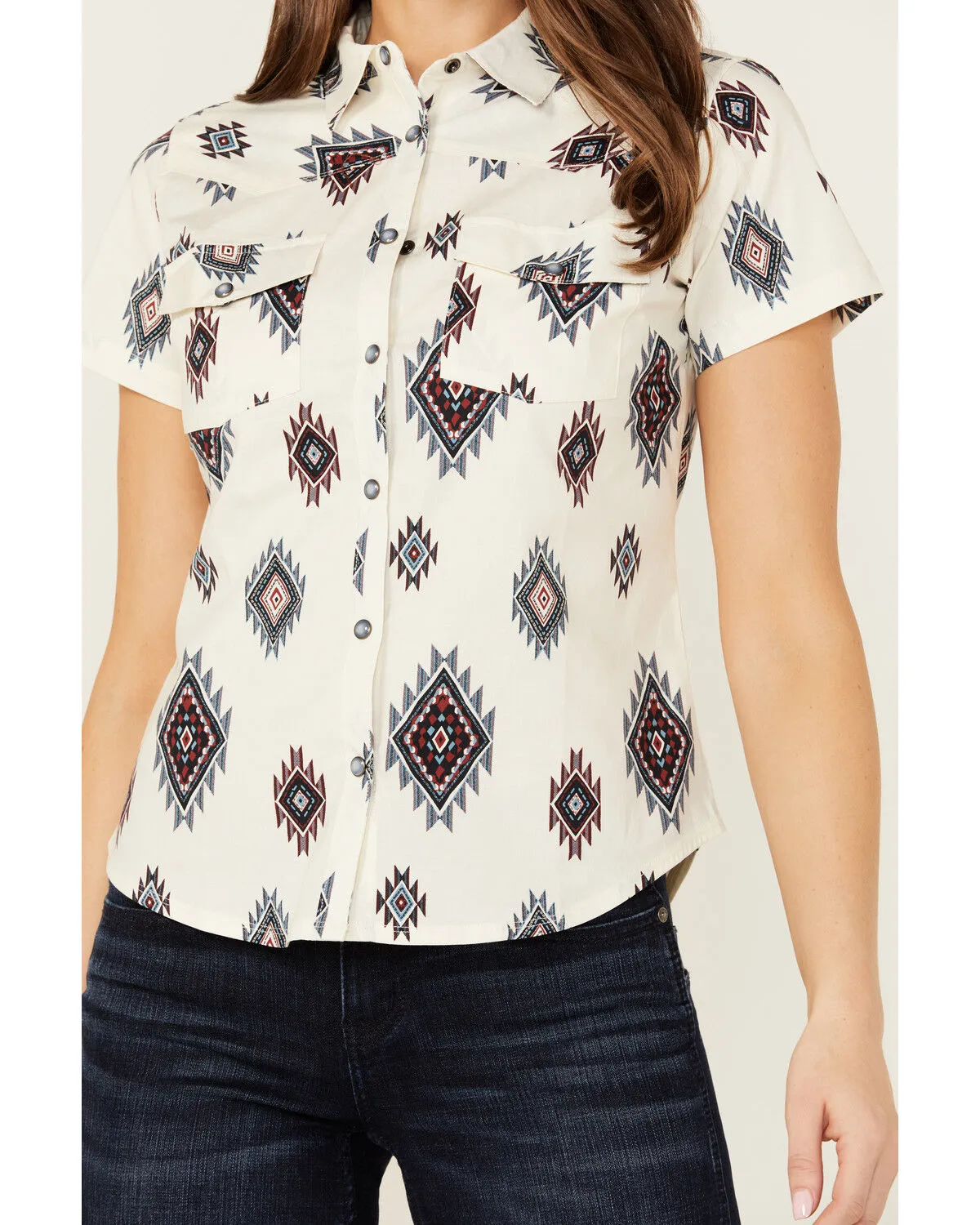 Shyanne Women's Laramie Southwestern Print Short Sleeve Snap Western Riding Shirt