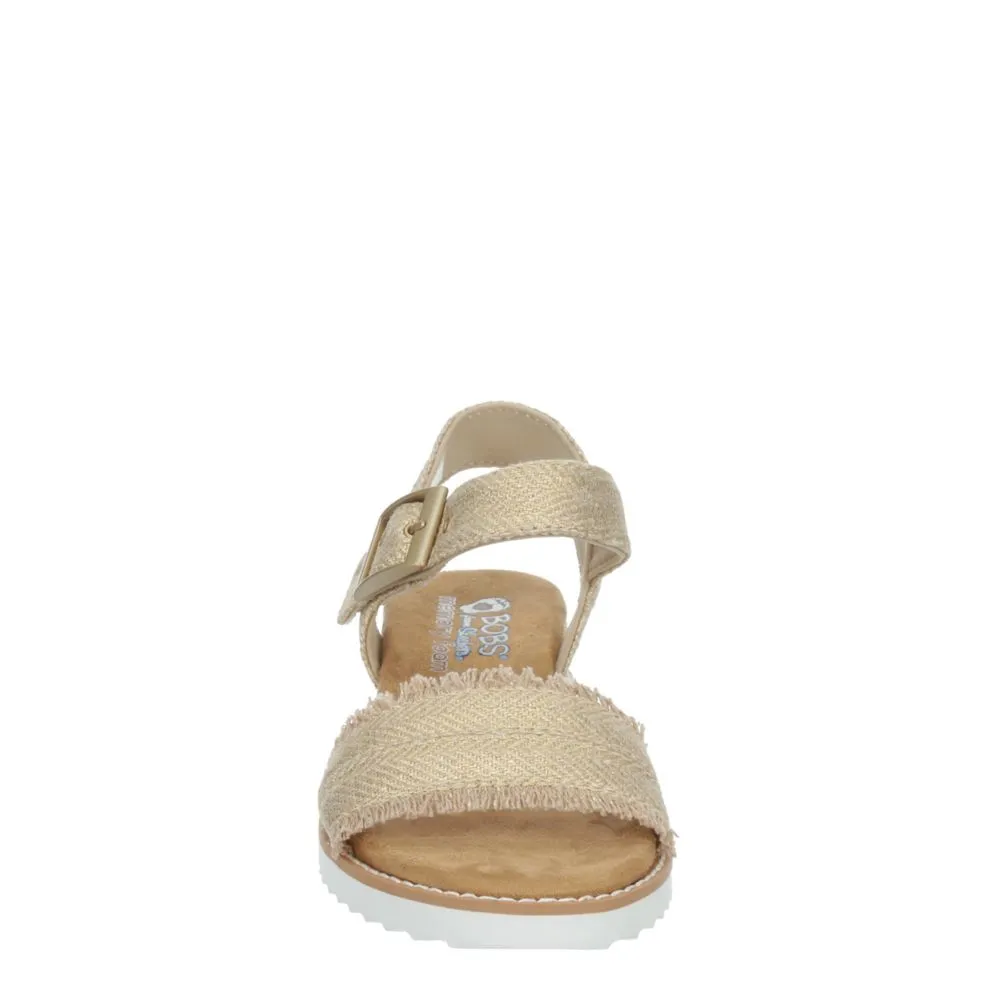 SKECHERS  WOMENS DESERT KISS- GOLD CRUSH LOW WEDGE SANDAL