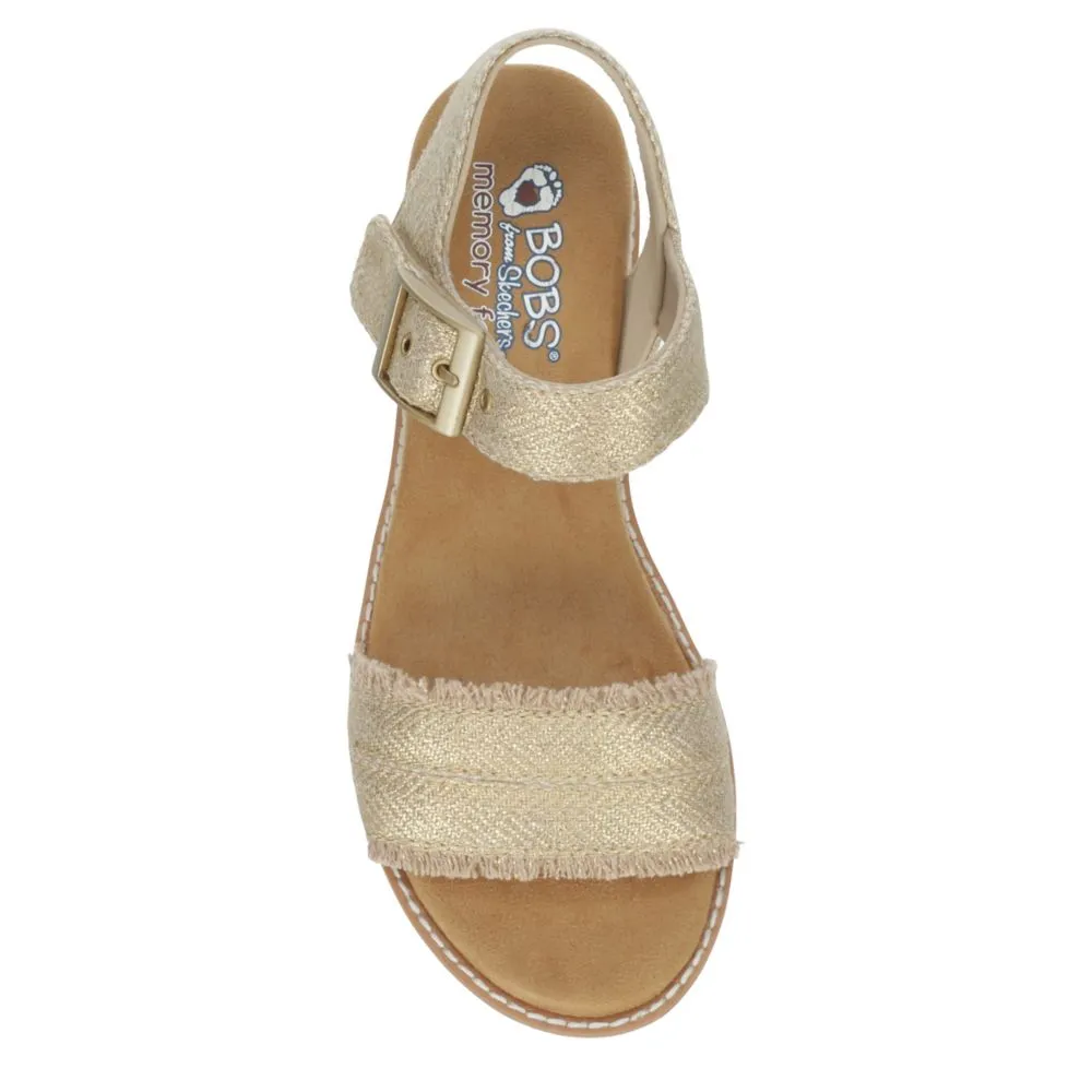 SKECHERS  WOMENS DESERT KISS- GOLD CRUSH LOW WEDGE SANDAL