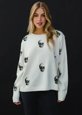 Skull Pattern Knit Crewneck Sweater