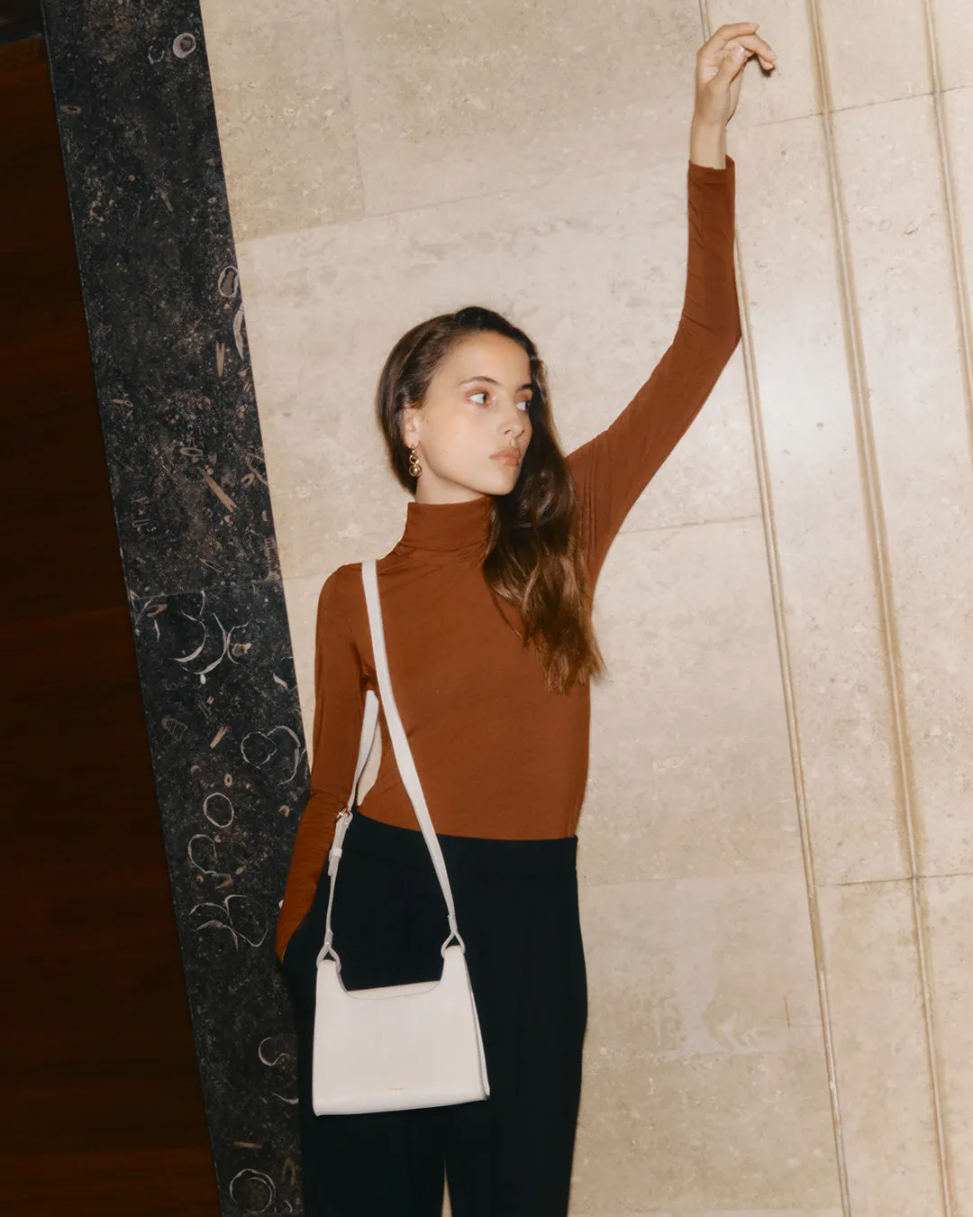 Slim Back Slit Turtleneck Tee