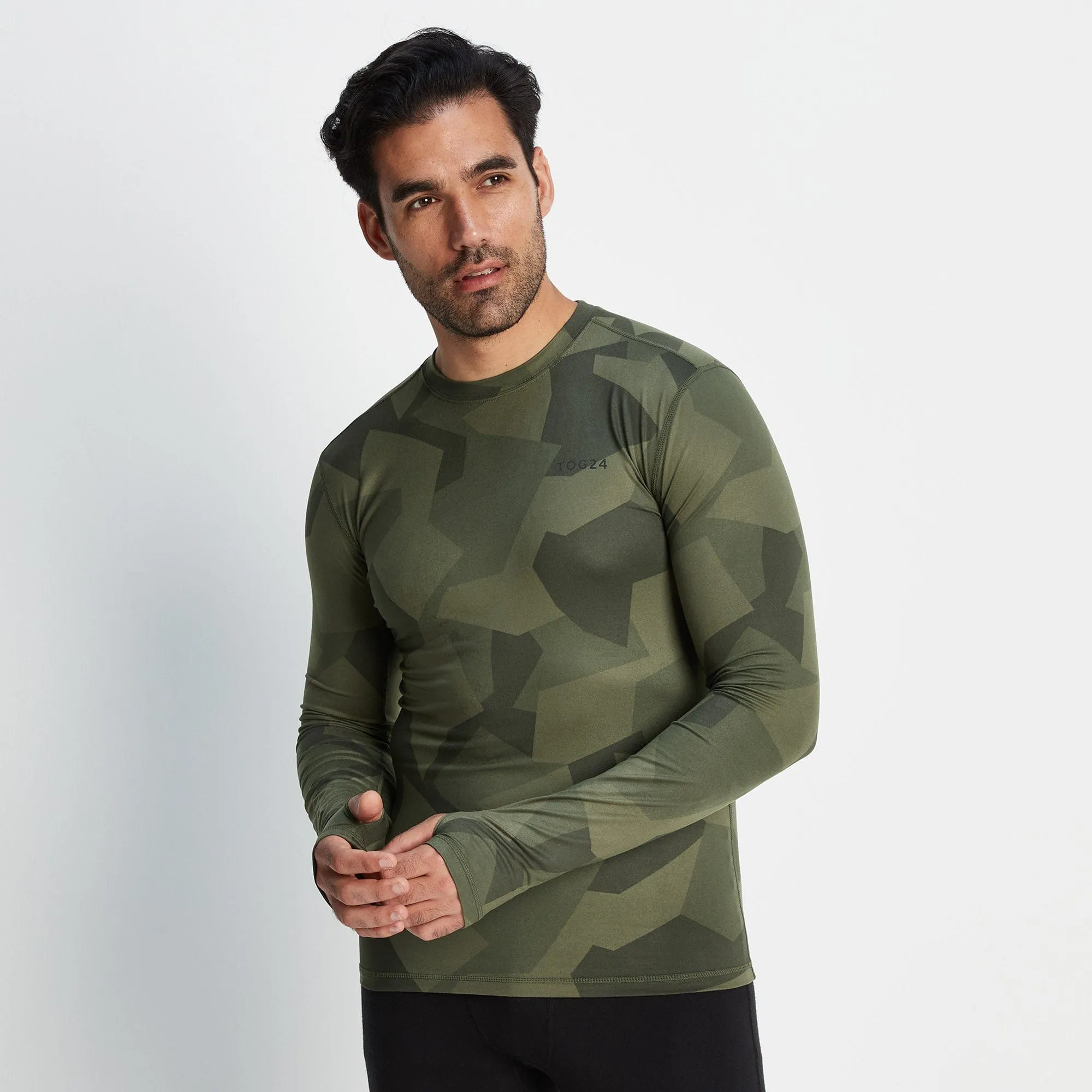 Snowdon Mens Thermal Base Layer Crew Neck - Khaki Camo Print