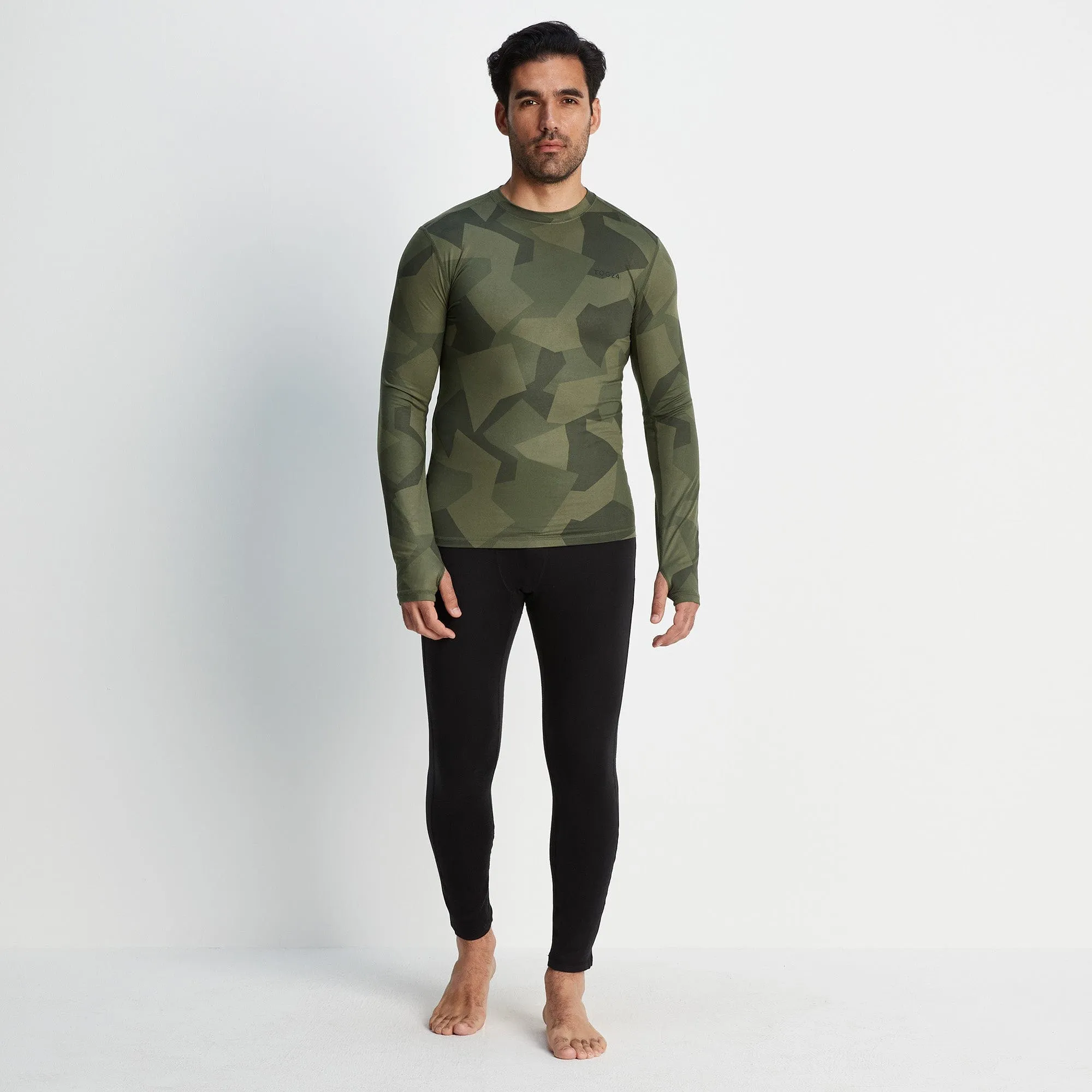 Snowdon Mens Thermal Base Layer Crew Neck - Khaki Camo Print