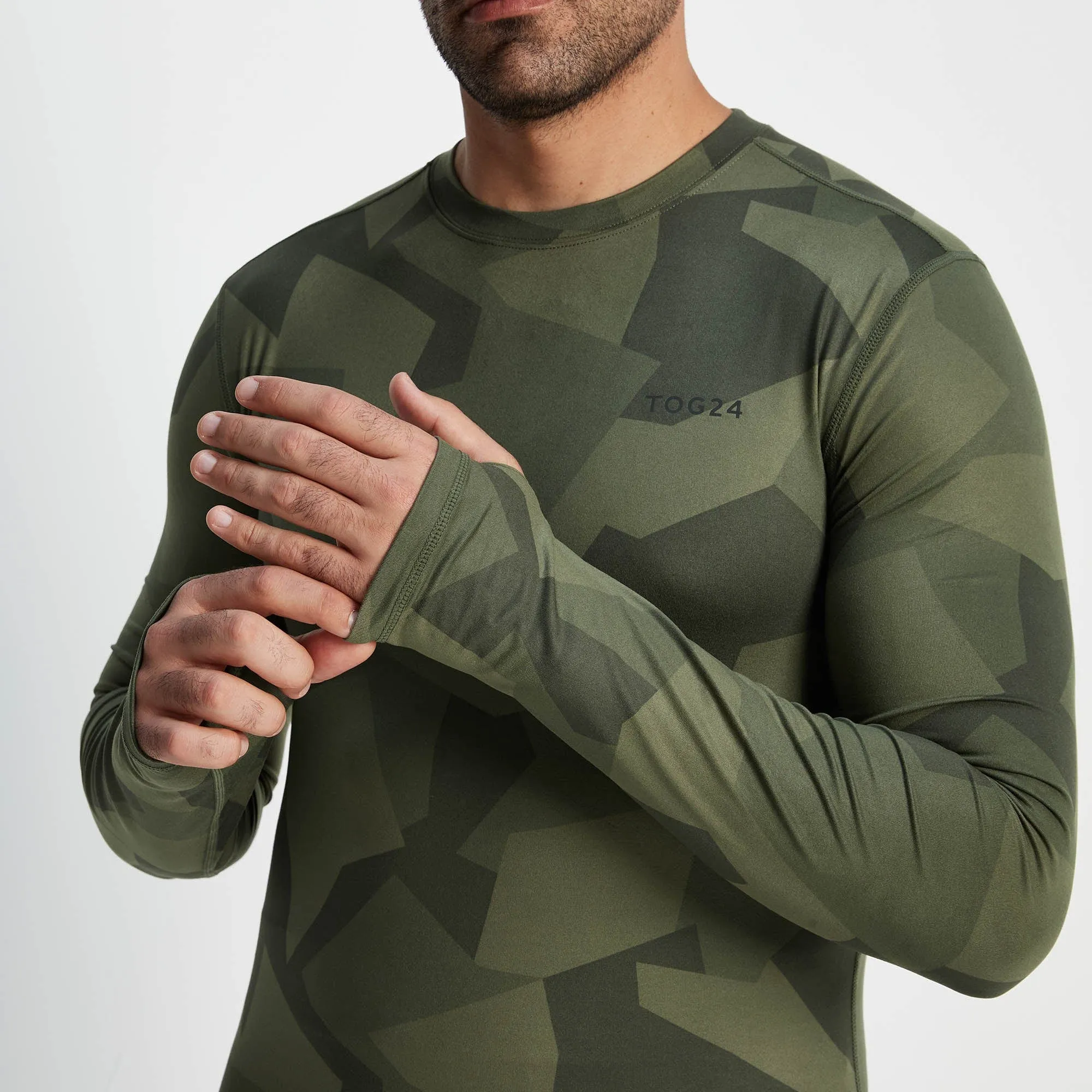 Snowdon Mens Thermal Base Layer Crew Neck - Khaki Camo Print