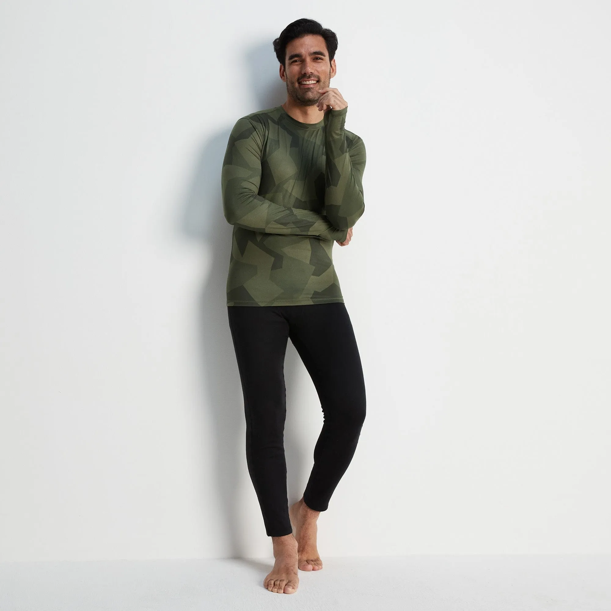 Snowdon Mens Thermal Base Layer Crew Neck - Khaki Camo Print