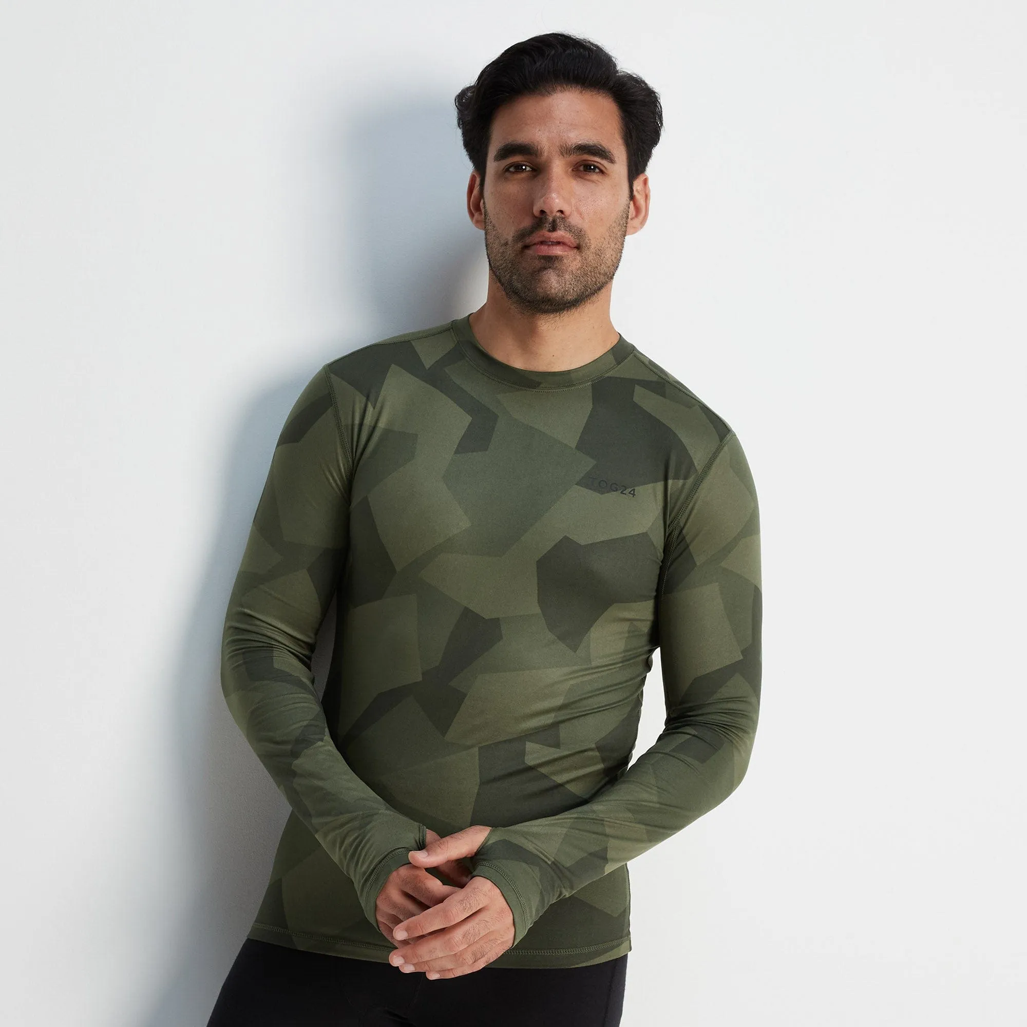 Snowdon Mens Thermal Base Layer Crew Neck - Khaki Camo Print