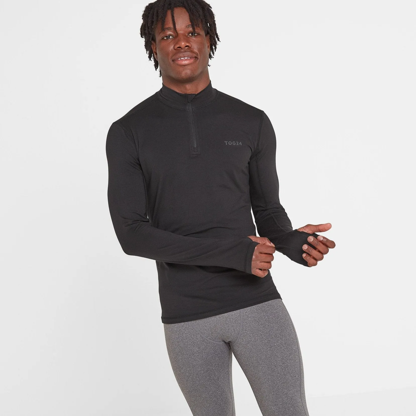 Snowdon Mens Thermal Base Layer Quarter Zip - Black