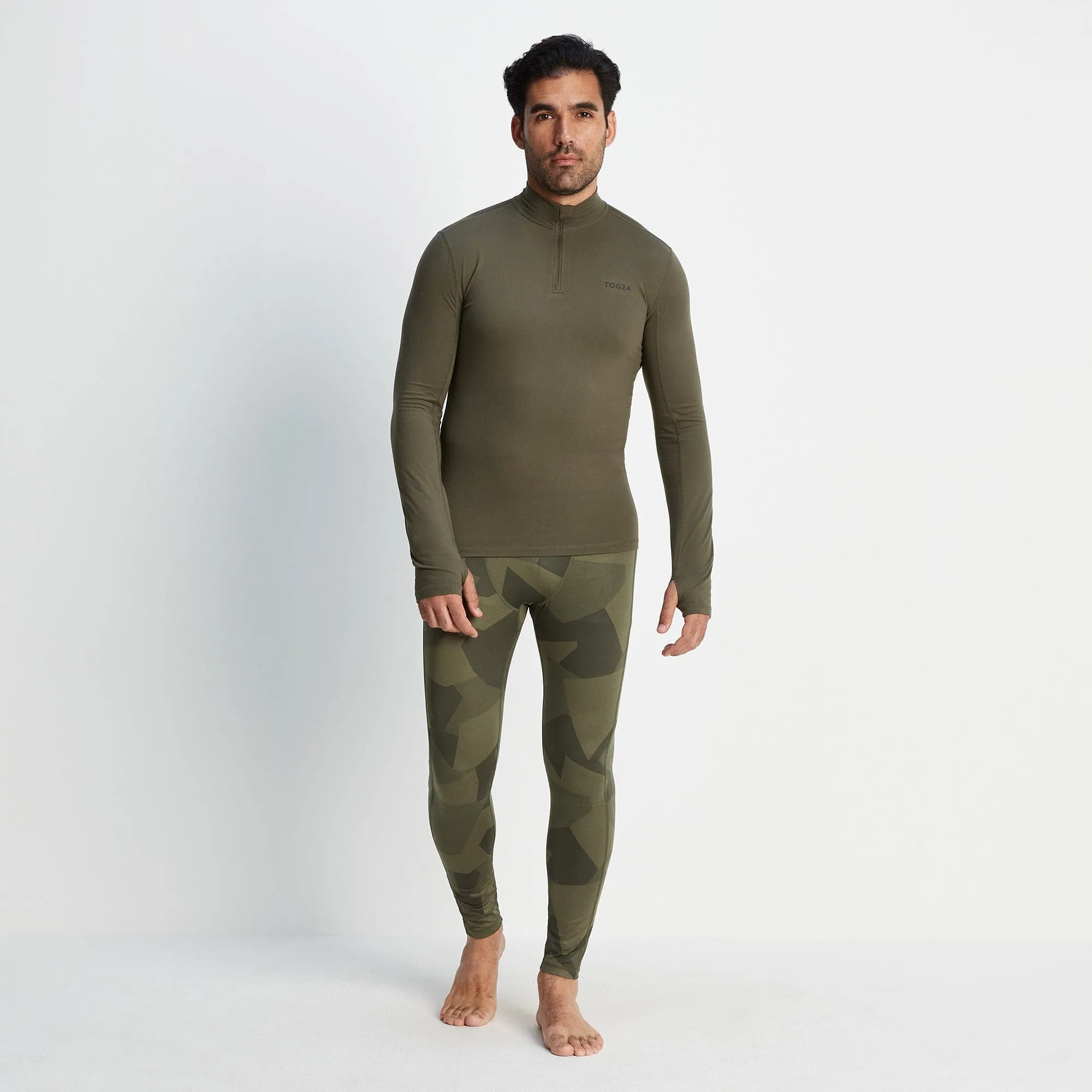 Snowdon Mens Thermal Base Layer Quarter Zip - Khaki