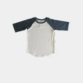 S/S Baseball Tee in Dusty Blue / Cream