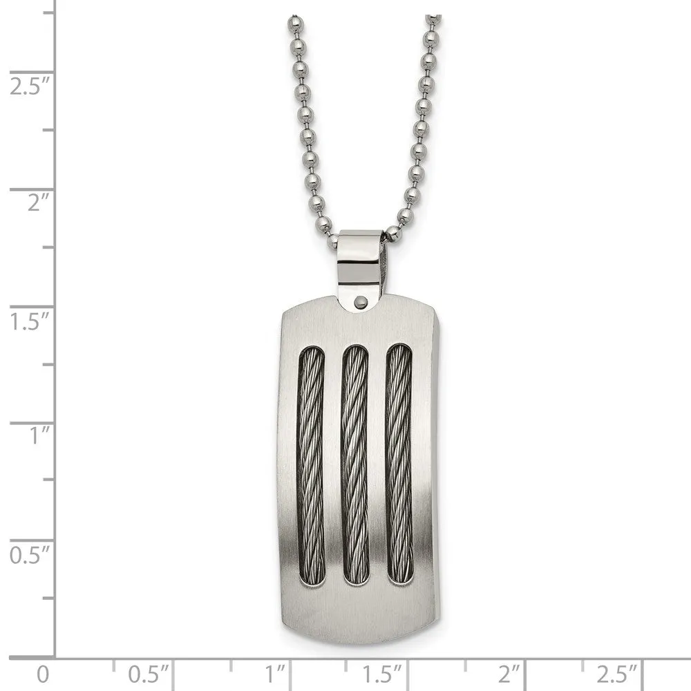 Stainless Steel Cable Inlay Convex Curved Dog Tag Necklace, 22 Inch