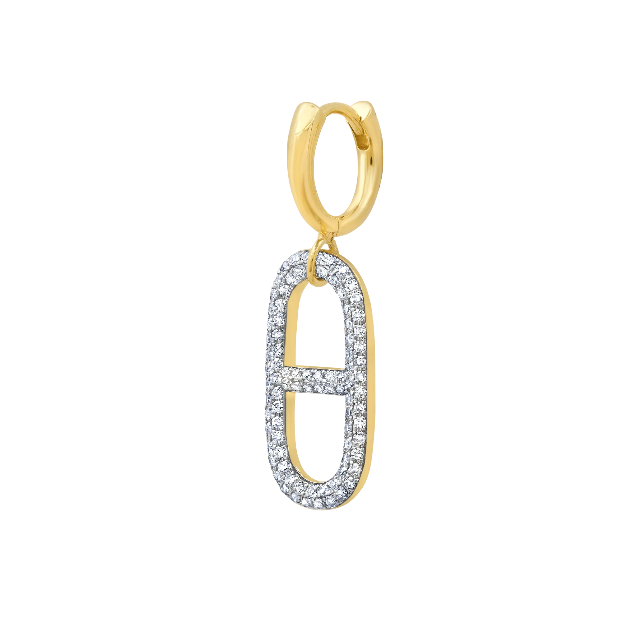 Stirrup Link with White Pave Diamonds Huggie