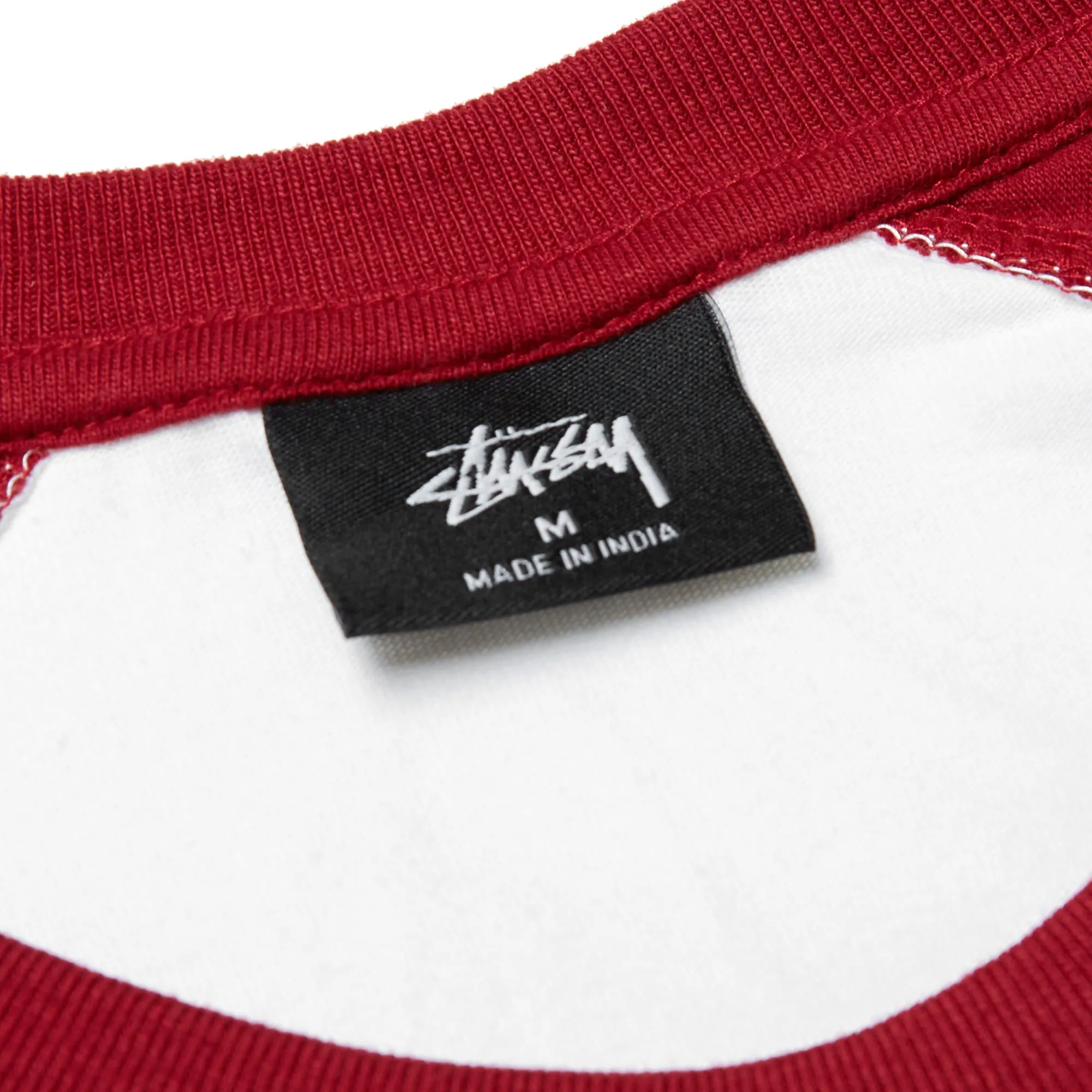 Stussy Basic Logo Raglan TeeWhite & Burgundy