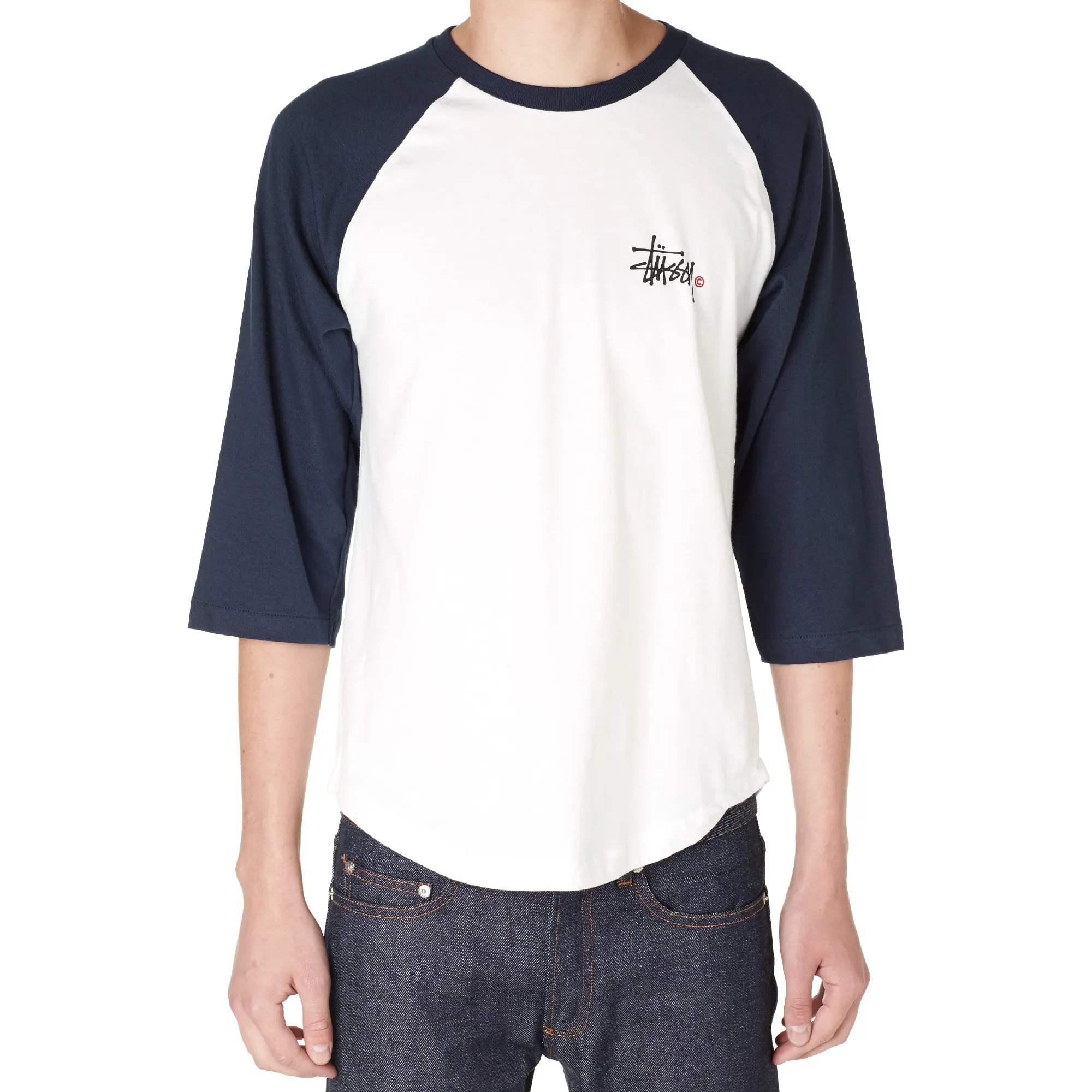 Stussy Basic Logo Raglan TeeWhite & Navy