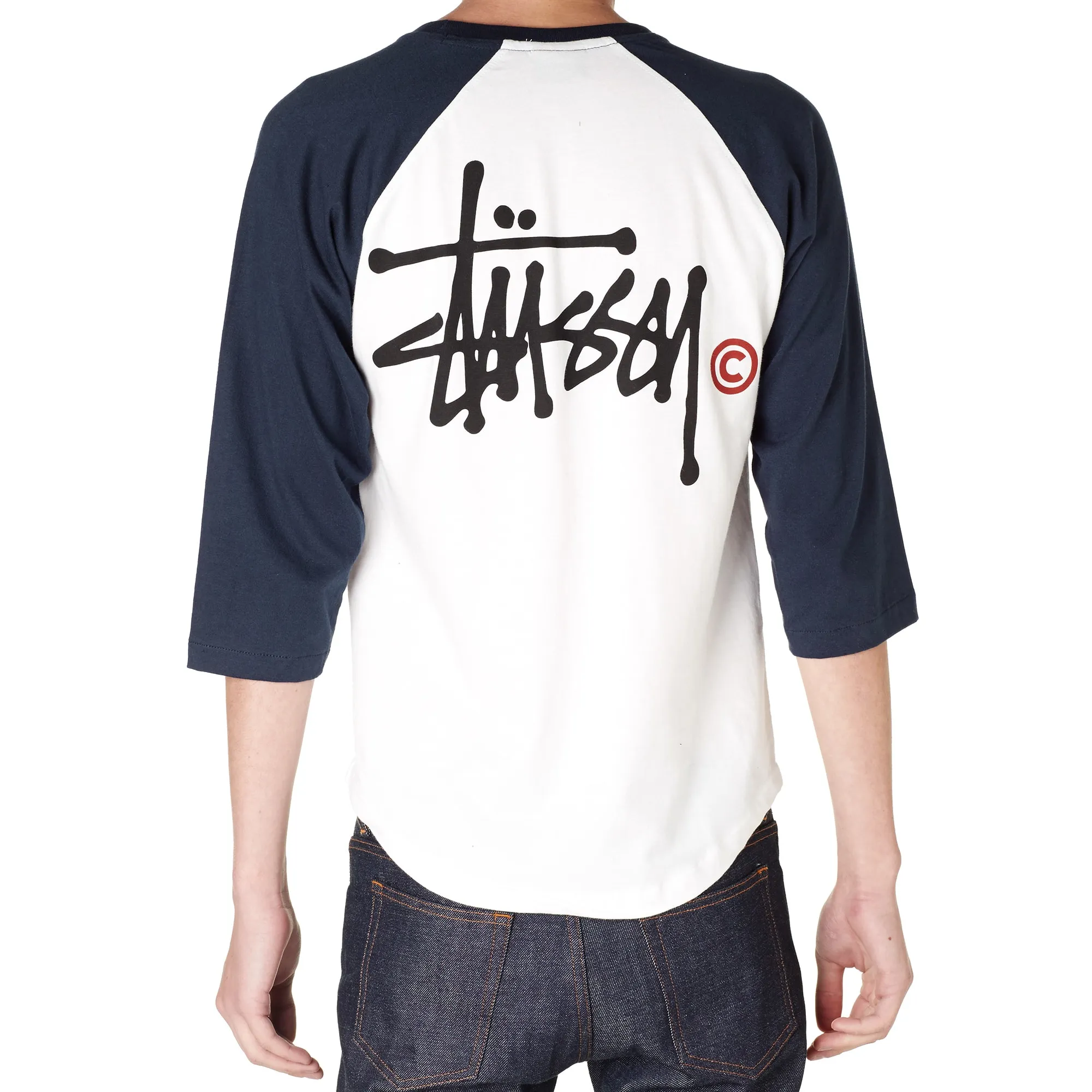 Stussy Basic Logo Raglan TeeWhite & Navy