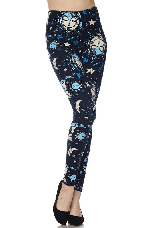 Sun, Moon & Stars Print Soft Leggings