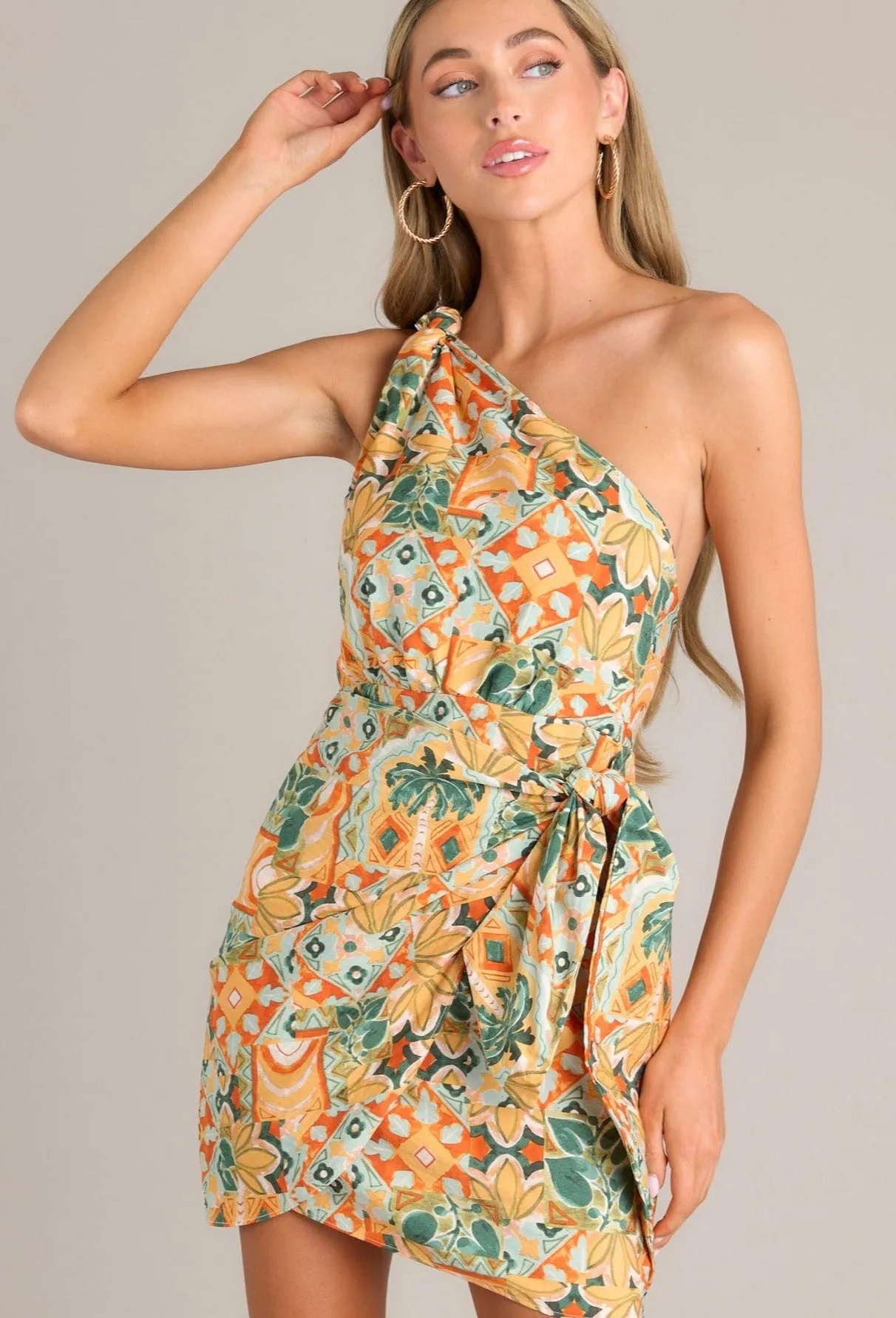 Tangerine Tango Light Orange Floral Mini Dress