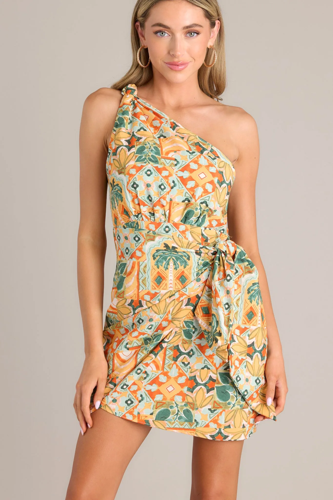 Tangerine Tango Light Orange Floral Mini Dress