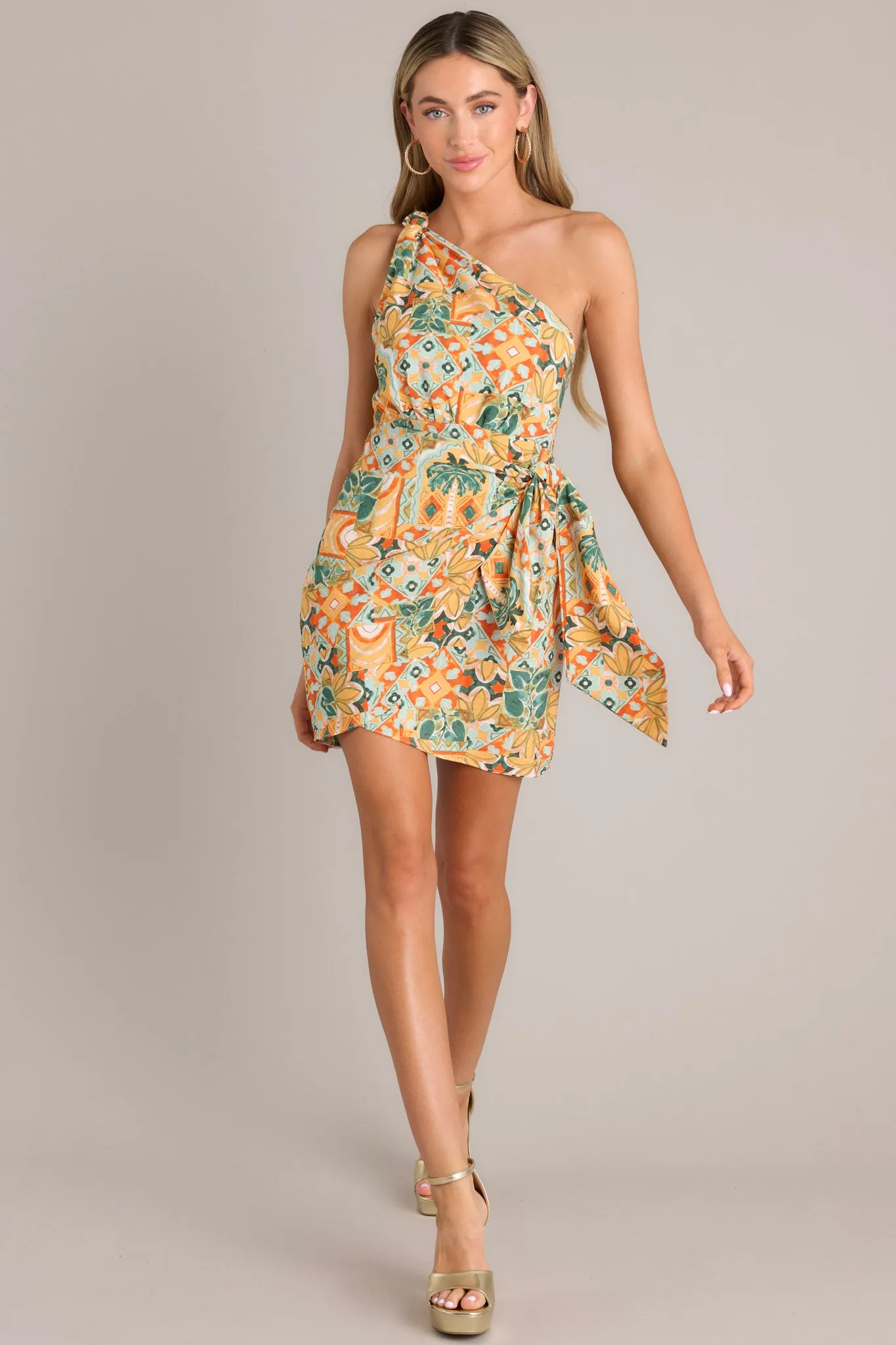 Tangerine Tango Light Orange Floral Mini Dress