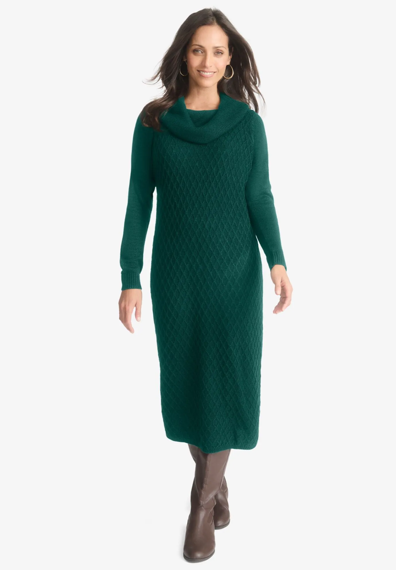 Textured Cowlneck Sweater Dress