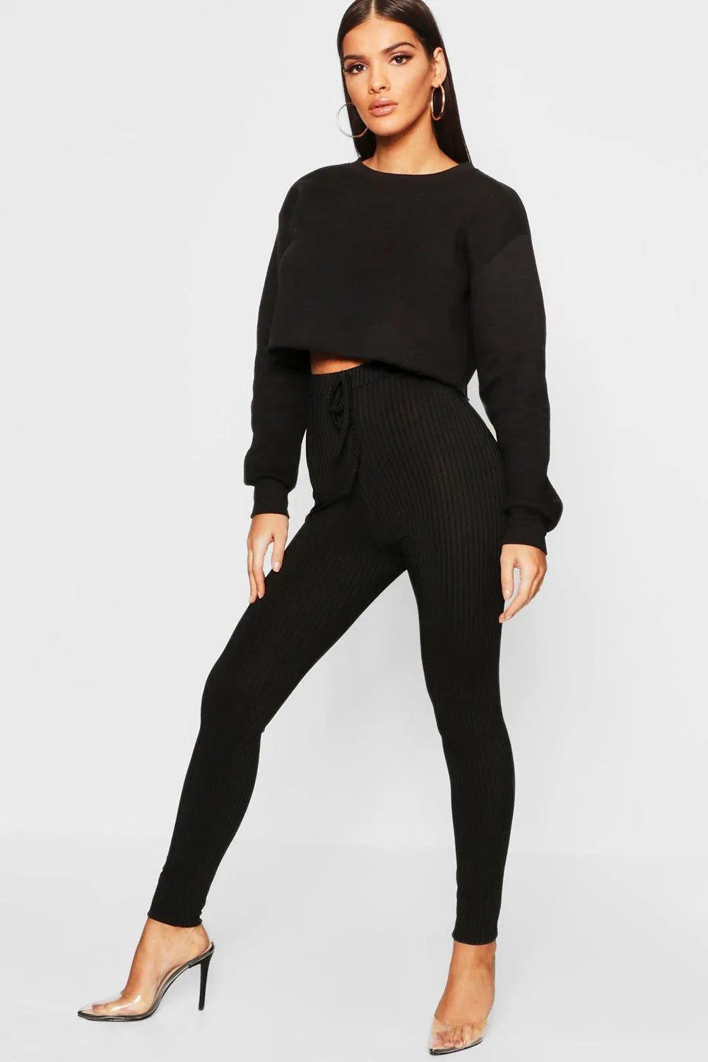 Tie Waist Ribbed Leggings