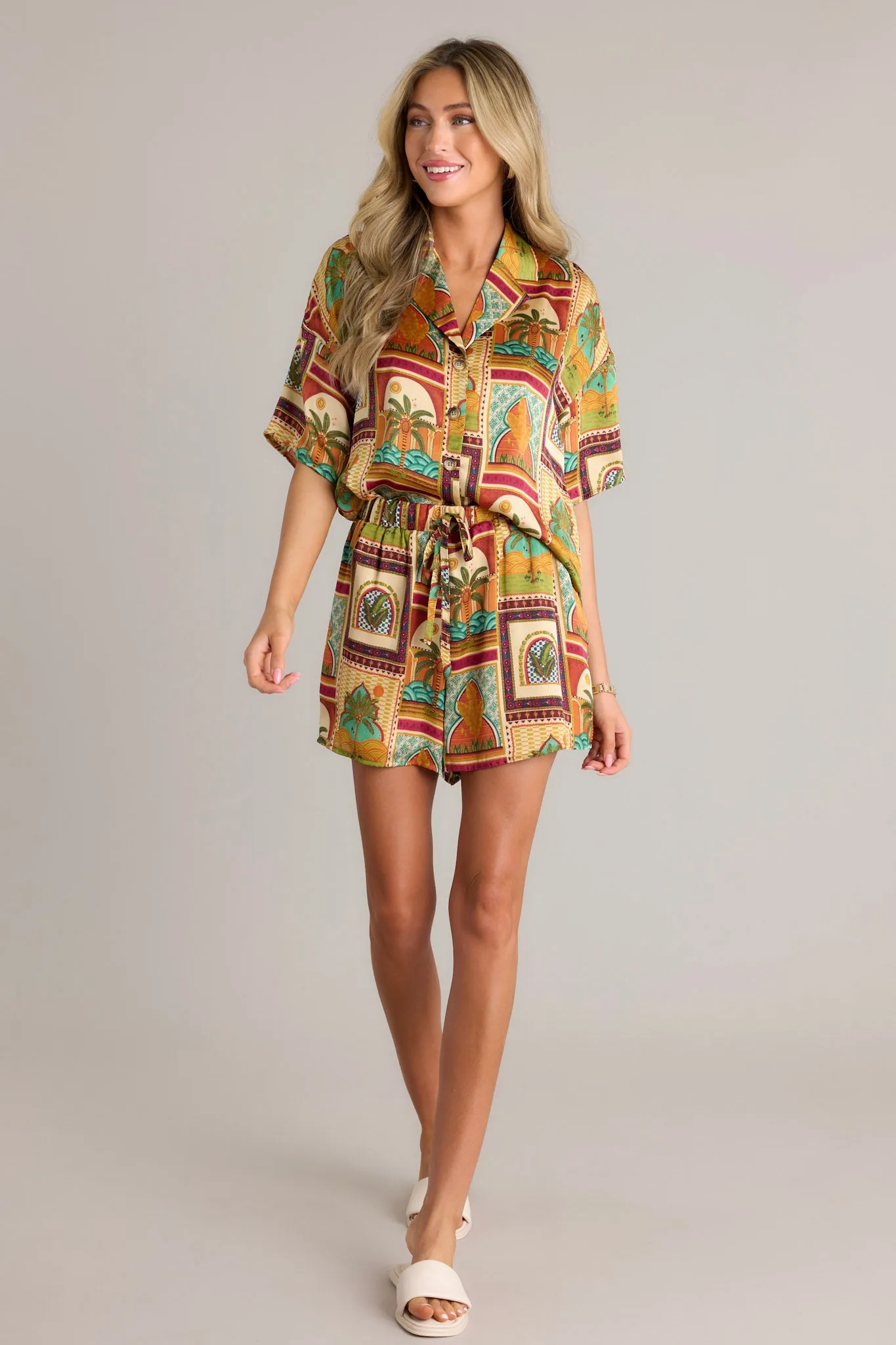 Tiki Tango Tropical Print Multi Drawstring Shorts