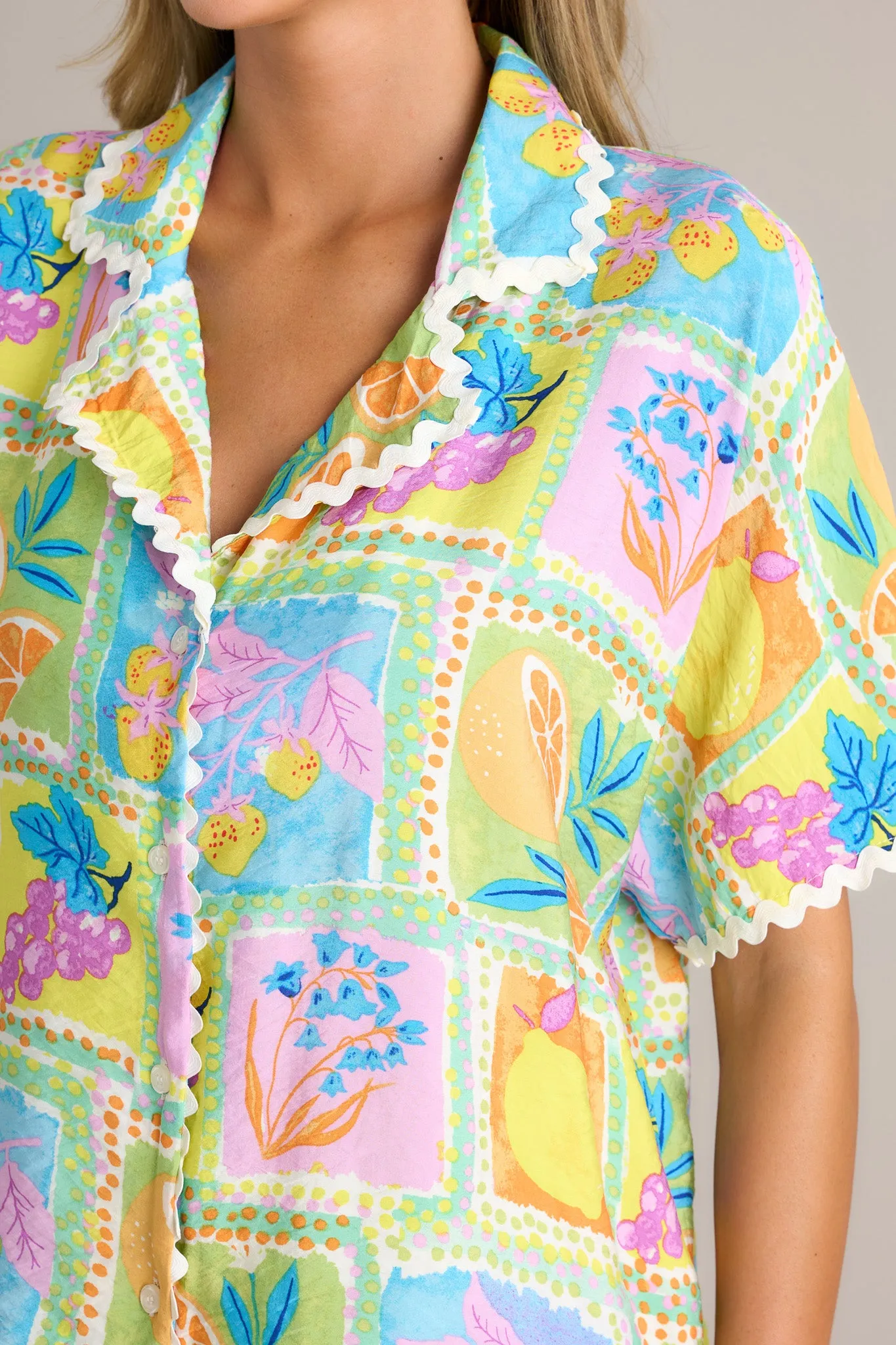 Tropic Tango Green Tropical Print Ricrac Top