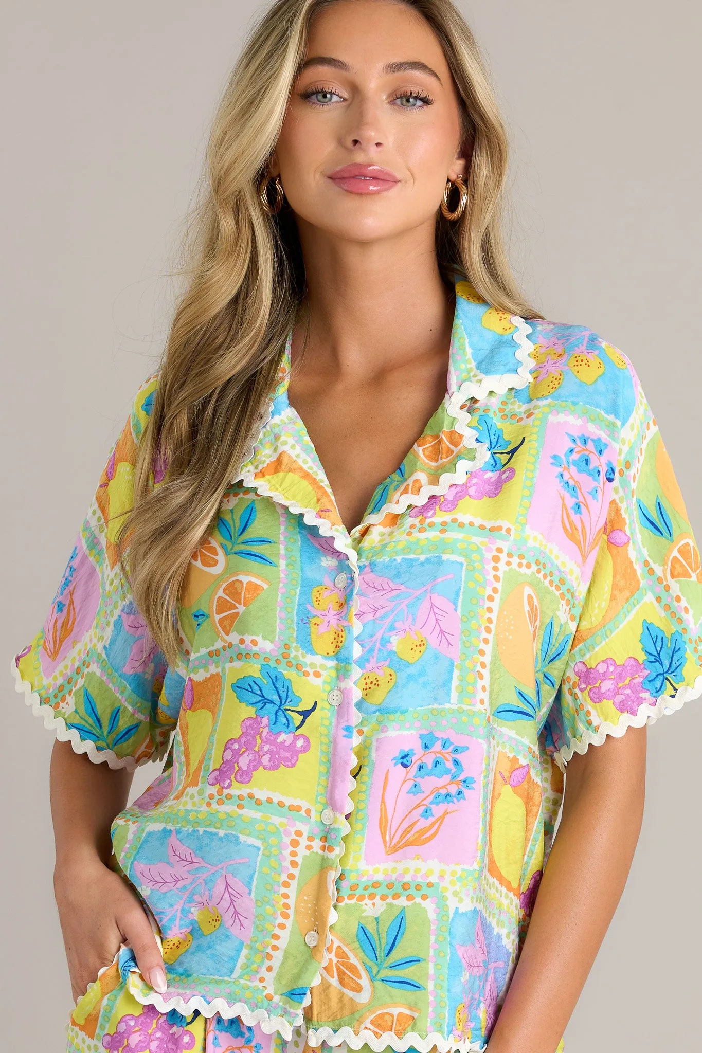 Tropic Tango Green Tropical Print Ricrac Top