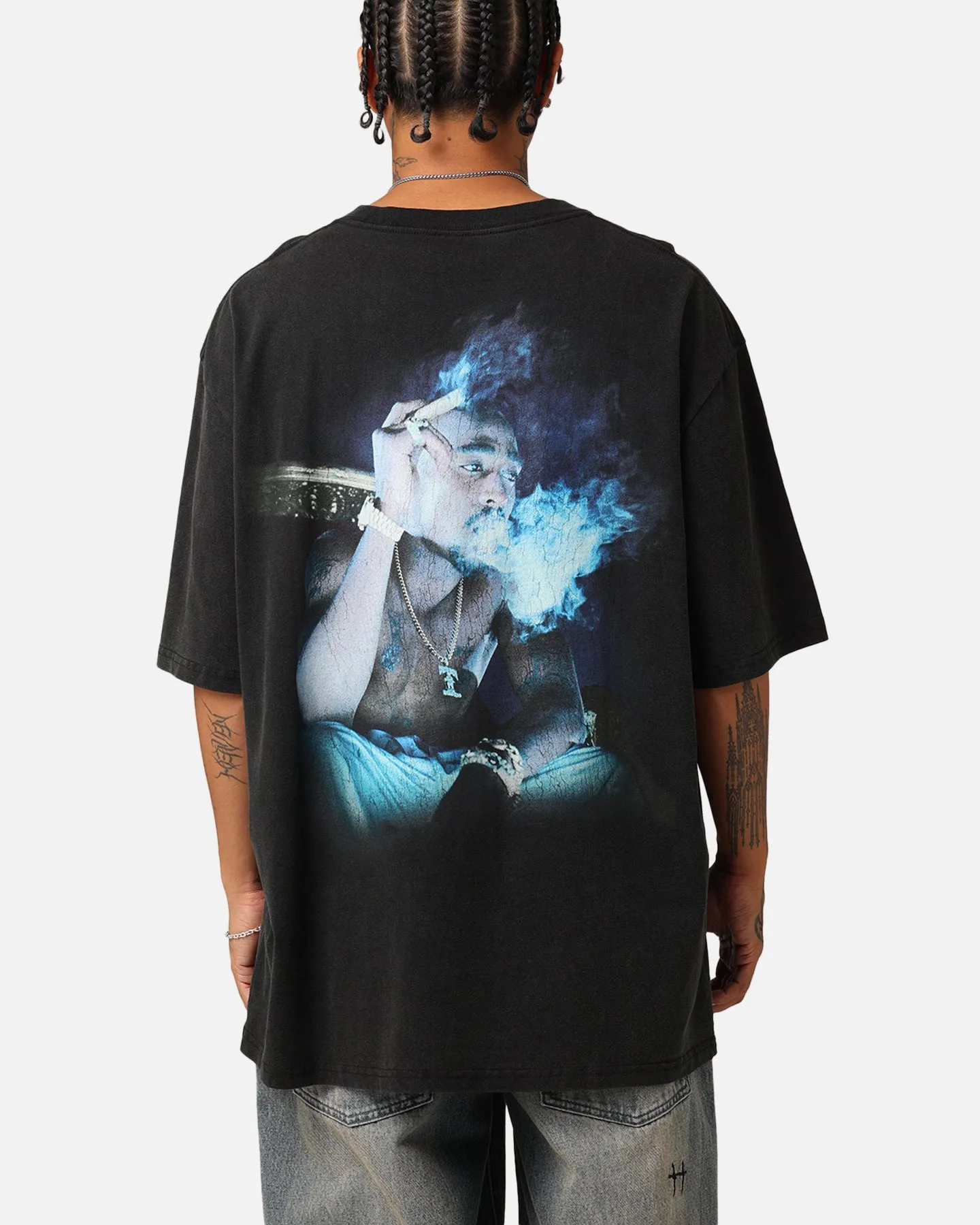 Tupac Blue Smoke T-Shirt Washed Black