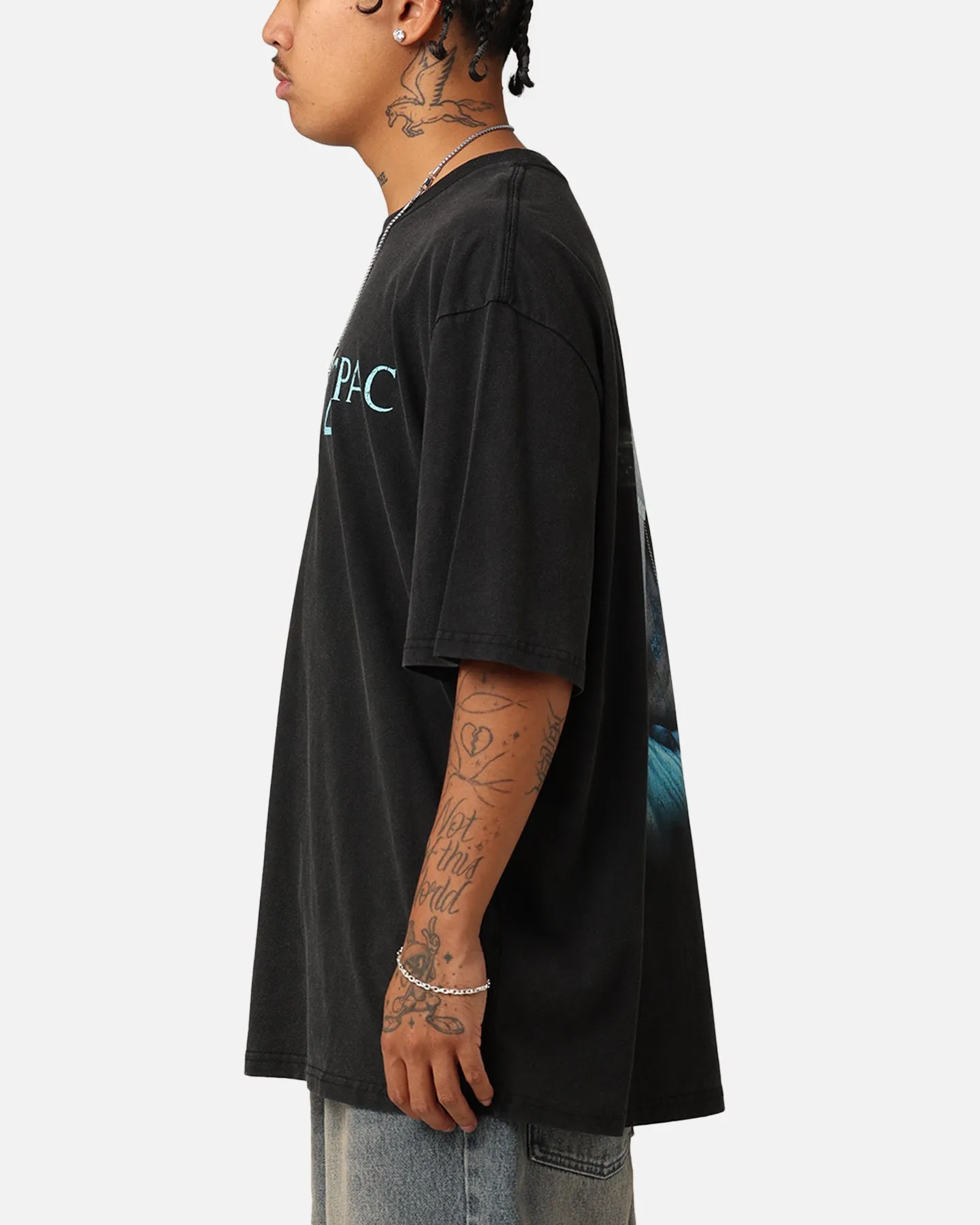 Tupac Blue Smoke T-Shirt Washed Black