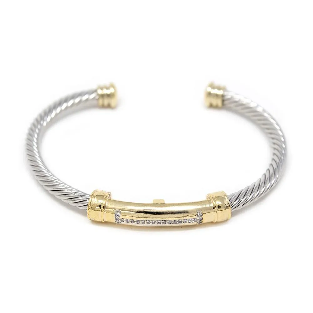 Two Tone Pave Station Cable Bangle