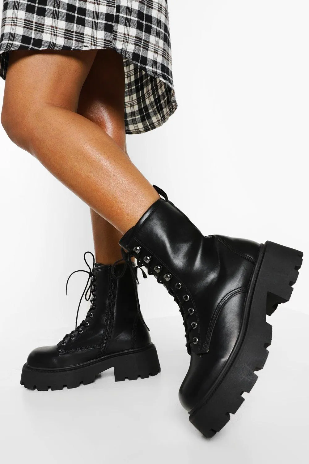 Wide Width Chunky Sole Combat Boots