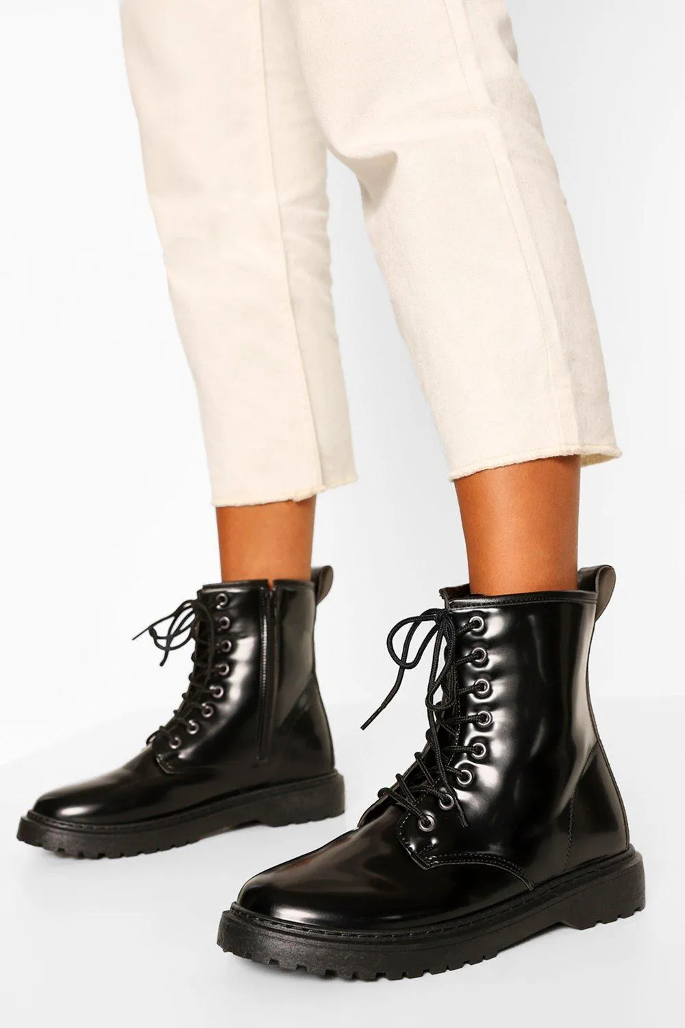 Wide Width Lace Up Chunky Combat Boots