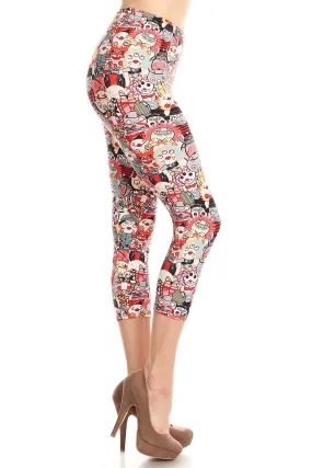 Women's Plus Colorful Monster Cartoon Printed Cropped Capri Leggings