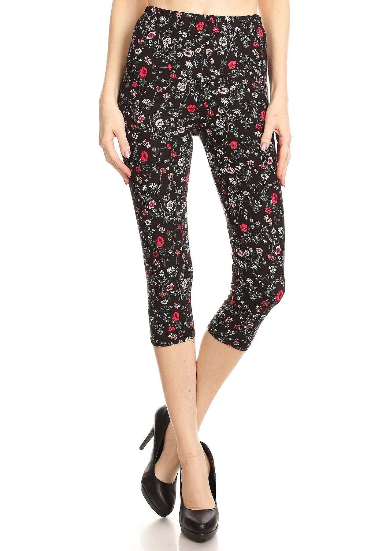 Women's Regular colorful Little Flower Printed Cropped Capri Leggings