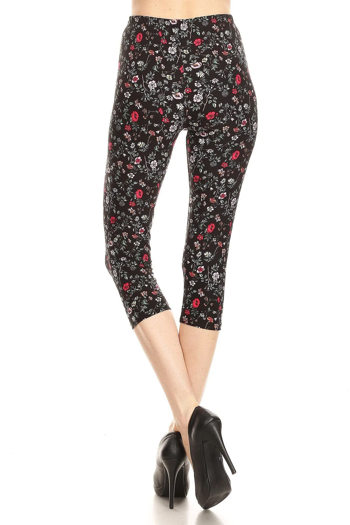 Women's Regular colorful Little Flower Printed Cropped Capri Leggings