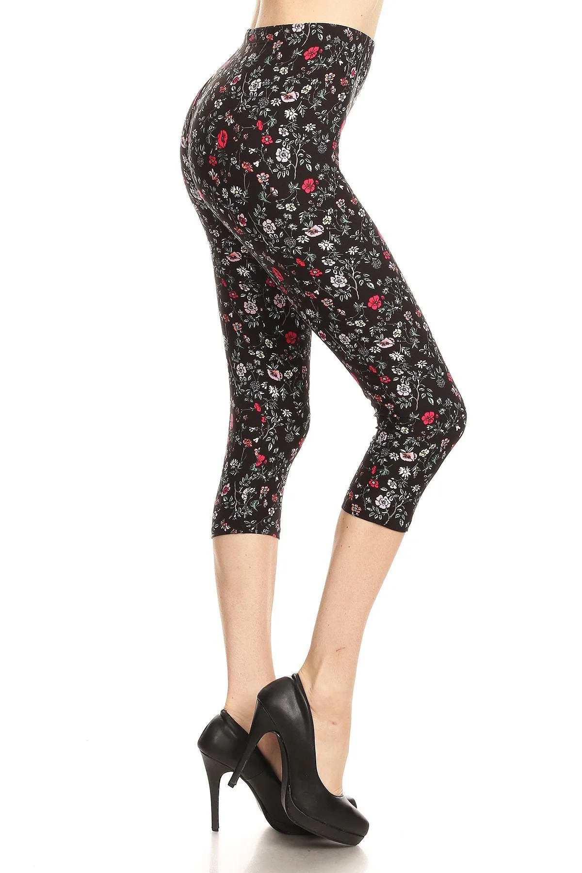 Women's Regular colorful Little Flower Printed Cropped Capri Leggings