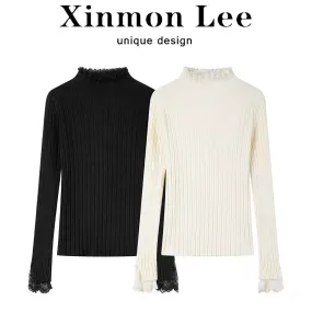 XinmonLee's super nice design lace half turtleneck bottoming shirt women's winter slimming top